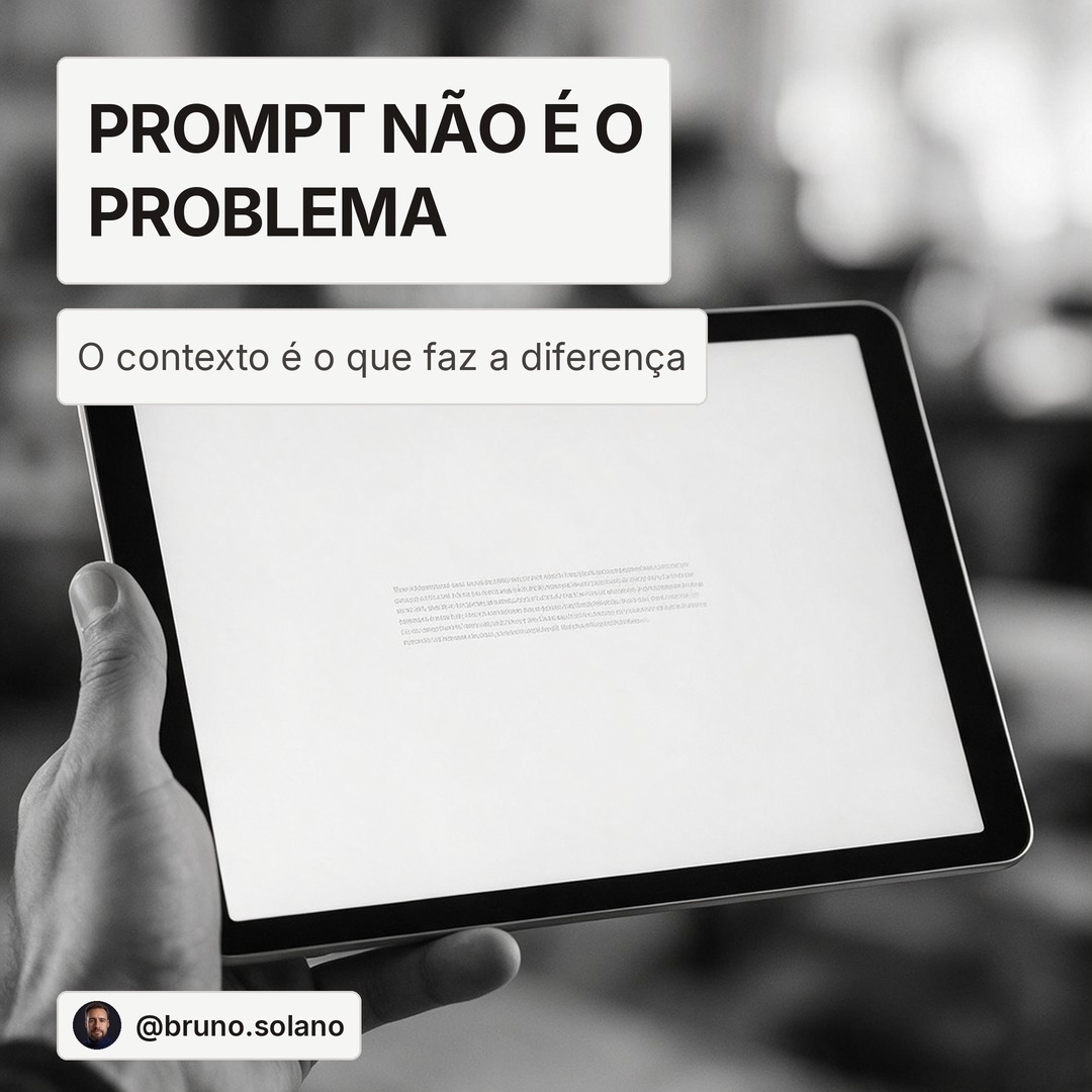 Slide 1: Prompt nao e o problema. Voce pode reescrever a mesma pergunta dez vezes e continuar recebendo resposta generica.